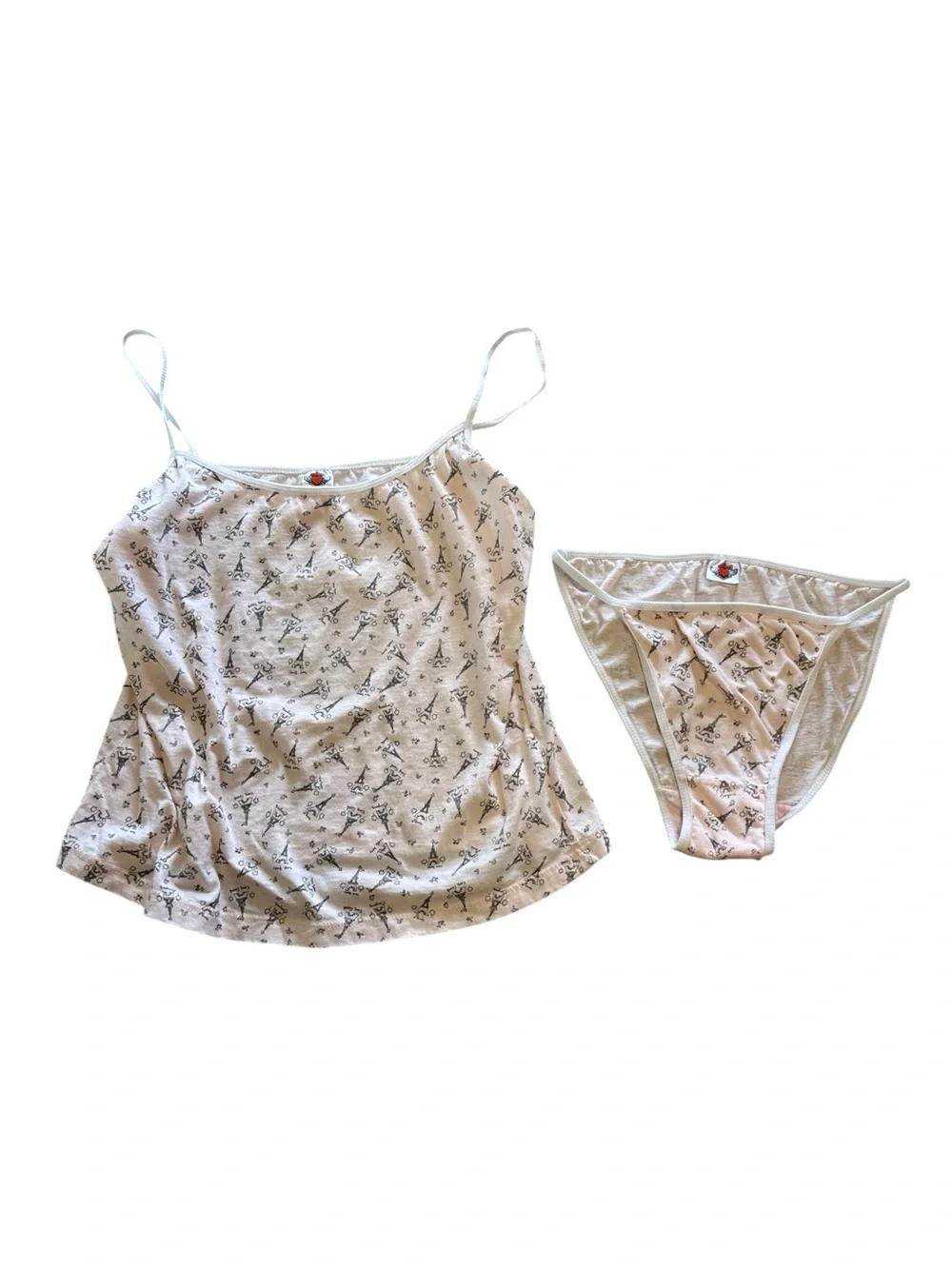 Vintage 90s y2k pink printed matching cami and panties set